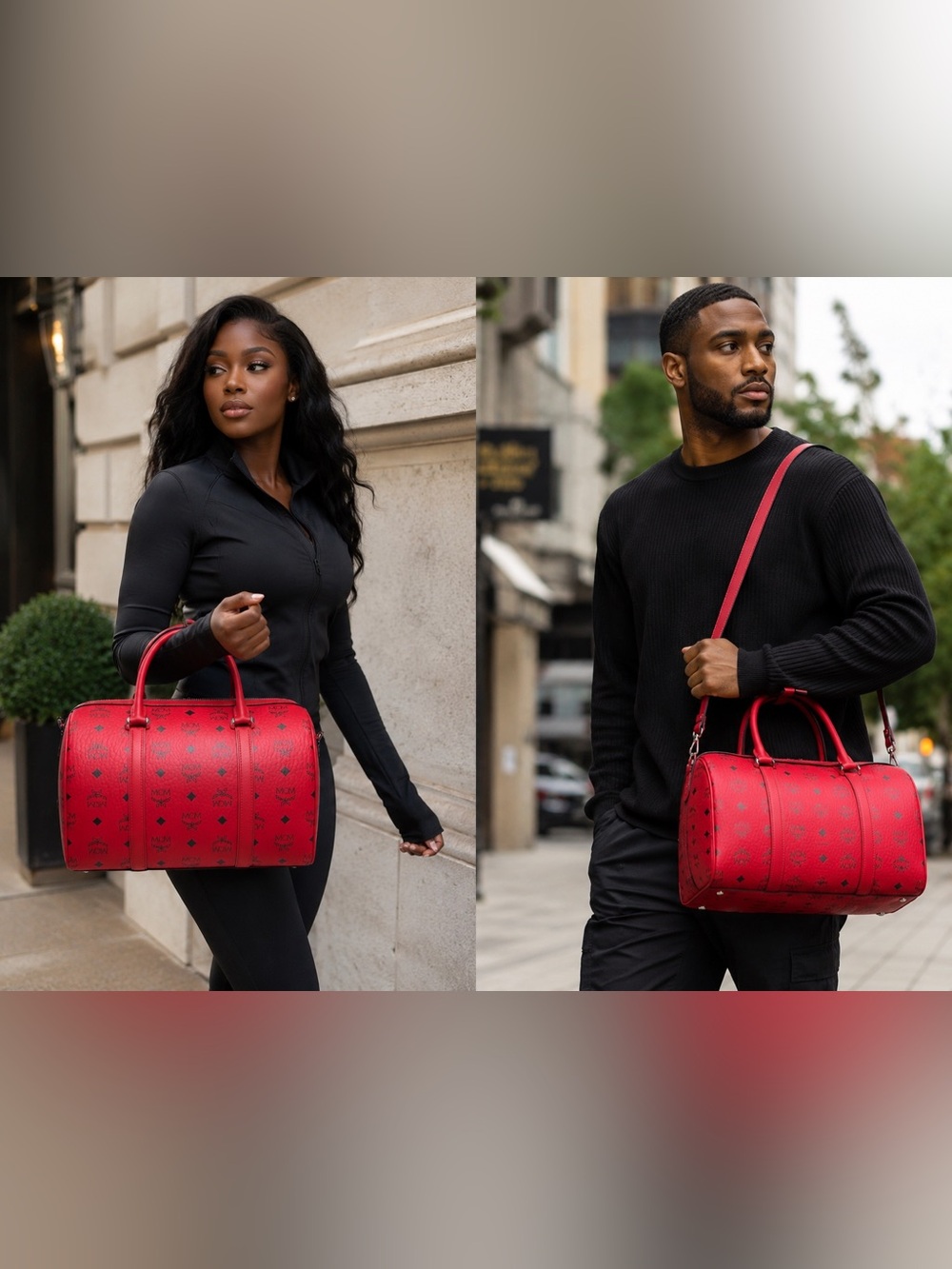 MCM Red Visetos Logo Boston Bag-NWT WITH COA! - Picture 2 of 11